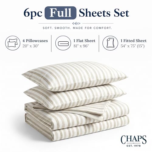 Image of Chaps Full Size Sheet & Pillowcase Sets- 6 Piece, Deep Pocket, Wrinkle Free