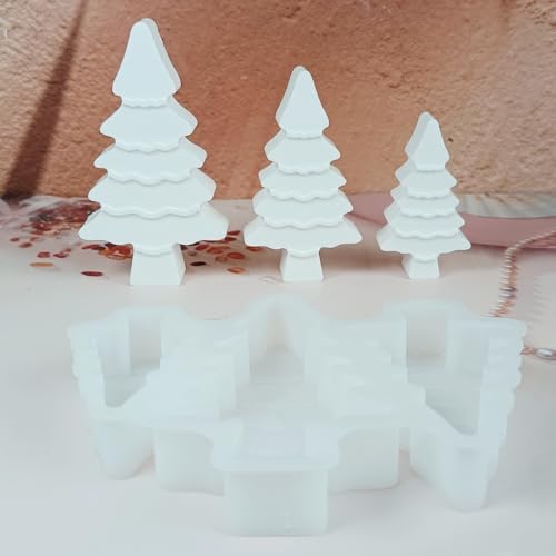 EPODA 3 Stück Silikonform Weihnachtsbaum Tannenbaum Gießformen Silikon Gips zum Gießen Kerzen Gießformen Weihnachten Silikonformen Baum DIY