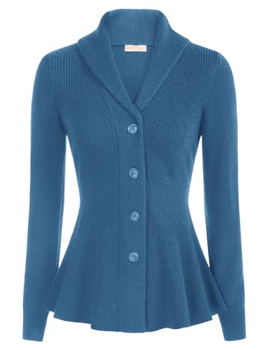 Image of Belle Poque Women Vintage Cardigan Sweater Shawl Lapel Button Down Sweater Outwear Coat