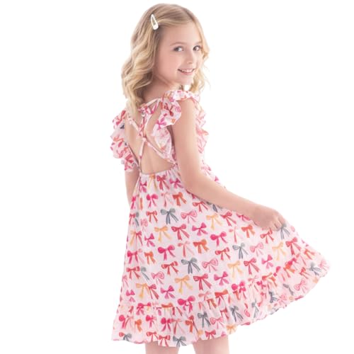 WELAKEN Girls Summer Dresses Flutter Sleeve Criss Cross Back A-Line Sundress