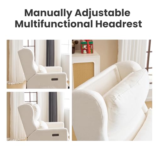 Image of Power Recliner Chair Swivel Glider with Adjustable Headrest,Oversized Swivel Rocker Recliner with Lumbar Support, Upholstered Nursery Glider Recliner for Living Room,White