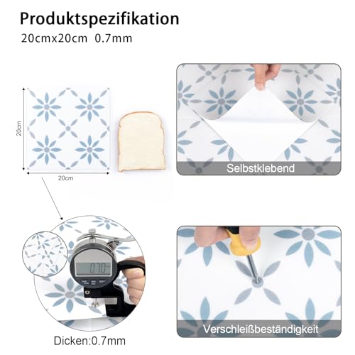 Vinylboden Selbstklebend, PVC Bodenbelag Selbstklebend für Bad Küche Wohnzimmer Wasserdicht Bodenfliesen Selbstklebend 20x20cm,10 Stück