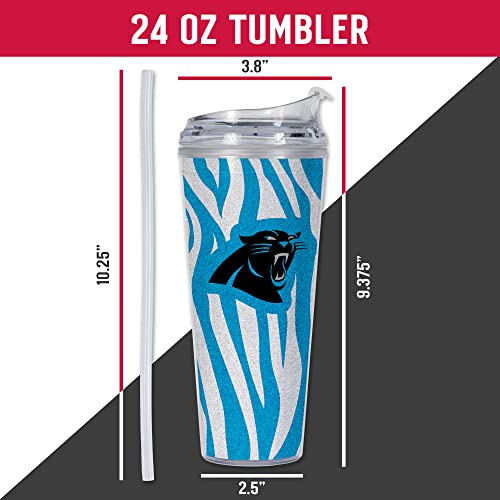 Image of Rico Industries NFL Football Glitter 24oz Acrylic Glitter Tumbler with Hinged Lid, Officially Licensed Double Wall Tumbler with Straw