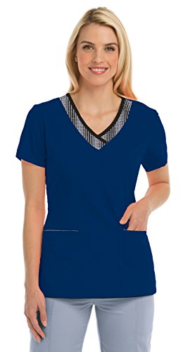 Grey's Anatomy 41431 3 Pkt Printed Grid Inset V-Neck Top