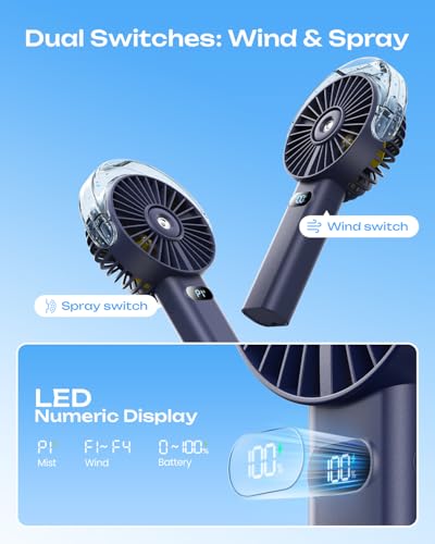 image for Otlonpe Handheld Misting Fan Portable, 4000mAh Rechargeable Battery Po
