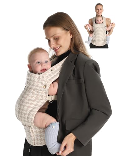 GROWNSY Baby Carrier Newborn to Toddler, Lightweight Ergonomic 7-44 lbs Newborn Carrier with Head Support, Easy to Wear Hands Free Infant Carrier for 0-36 Months, Beige Houndstooth