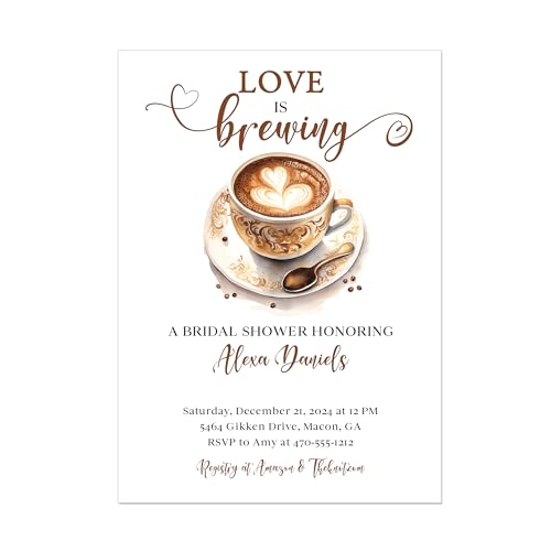 Love Is Brewing Bridal Shower Invitation – Elegant Coffee-Themed Design with Warm Browns – Customizable Template for Bridal and Wedding Showers