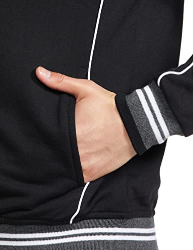 Image of The Indian Garage Co Black Regular Fit Colourblocked Long Sleeve Zipper Sweatshirt