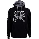 Ripple Junction Sony PlayStation Men's Pullover Hooded Sweatshirt PS5 Controller and Vintage Gaming Logo Black 2XL