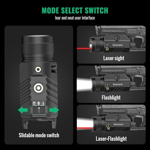 Image of Gmconn 1250 Lumen Tactical Flashlight Red Laser Light Combo, Rechargeable Pistol Light with Strobe /Momentary Compatible with Picatinny