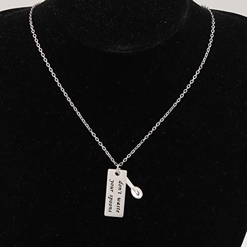 Image of CENWA Spoonie Necklace Don't Waste Your Spoons Necklace Mental Health Awareness Jewelry Chronic Illness Gift Spoonie Fibromialgia Charm Gift