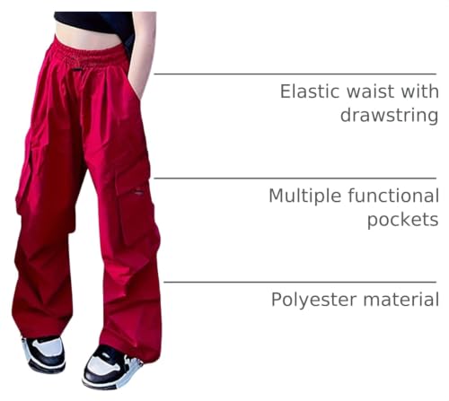 Image of Girls Cargo Pants Elastic Waist Drawstring with Pockets Pants