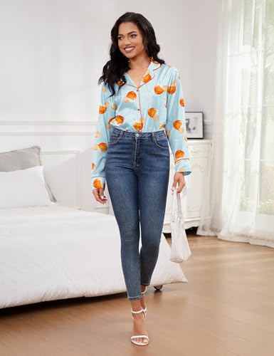 Image of SHESHOW Satin Pajamas for Women Set Long Sleeve Button Down Sleepwear 2 Piece Nightwear Women Pjs Sets Size XS-XXL