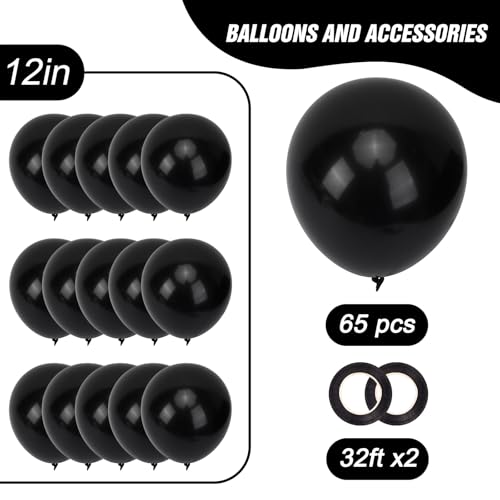 Image of RUBFAC Black Balloons, Party Balloon 12 Inch for Graduations Party Decorations, Black History Month, Birthday, Wedding, Baby Shower, Graduation Decorations, 65pcs