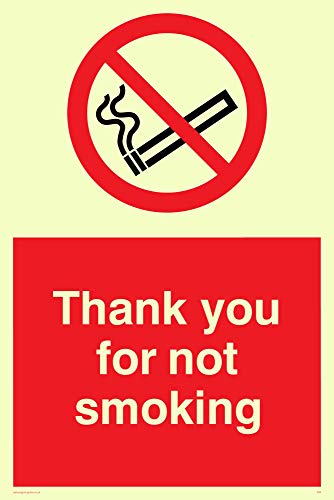 Viking Segni Ps6-A4P-P "Thank You For Not Smoking Sign, Plastica, Semirigida, 300 Mm Altezza X 200 Mm Larghezza Fotoluminescenti