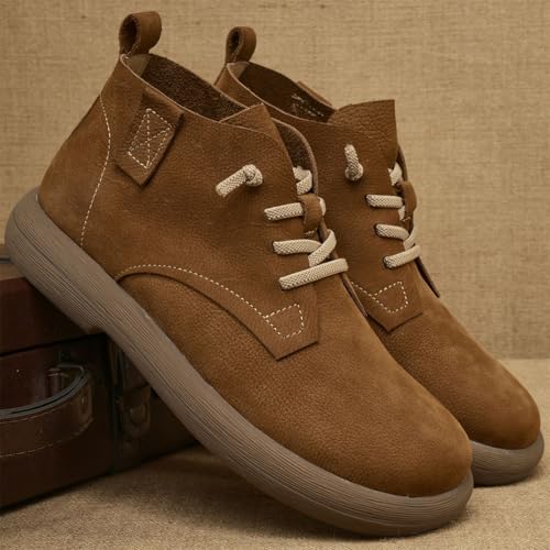 Men'S Genuine Leather Lace-Up Platform Ankle Boots Retro Round Toe Comfort Slip-On Softsole Handmade Booties For Driving Work Leather Boots3