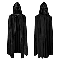 AOOWU Schwarzer Umhang, Mittelalter Umhang Kapuzenumhang, Junge,Mädchen Halloween Umhang mit Kapuze, Umhang kostüm Cape Satin, Umhang Kostüm Mantel für Halloween Weihnachten Karneval Kostüm