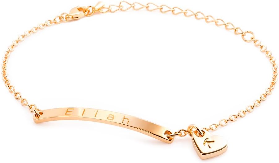Petite Boutique Lovely Name Bar Bracelet with Initial Heart Charm Personalized Gift