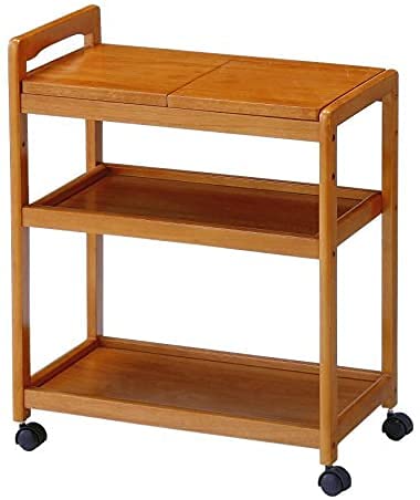 Image of 3-Tier Solid Wood Rolling Bar Cart, Wine Serving Trolley (3 tier, Brown Polish) (Style 16)