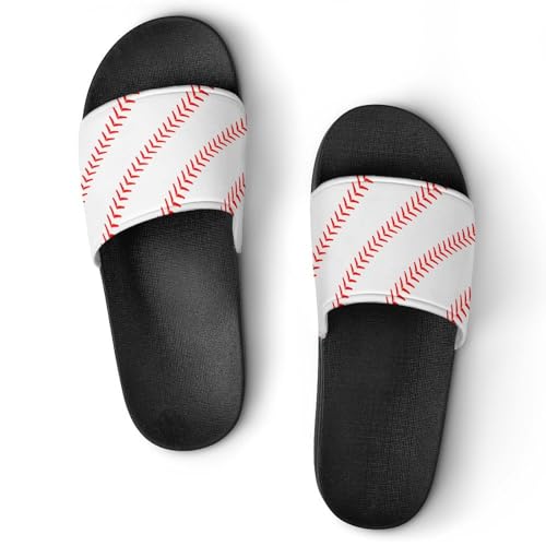 Baseball Womens Slide Sandals Non Slip Summer House Slippers for Girls Slip-on Flip Flops