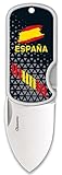 Navaja EDC para BANDERA ESPAÑOLA con hoja de acero inoxidable de 4 cm y empuñadura con diseño 3D de 6 cm Caza, Pesca, Camping, Outdoor, Supervivencia y Bushcraft + Portabotellas de regalo