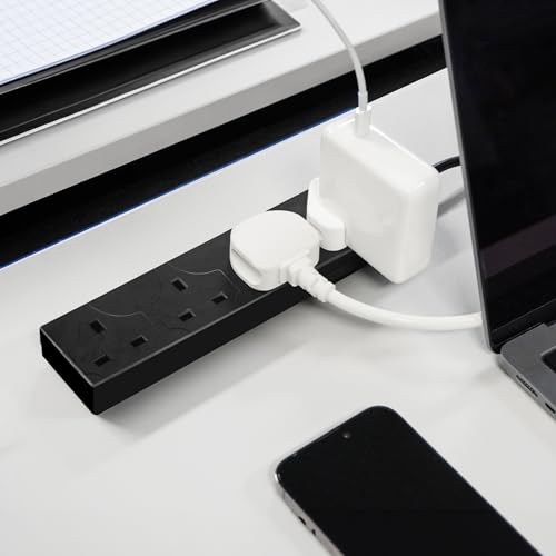 DESIRETECH Black Electric Extension Lead - 4 Gang, 5 Metre Cable with UK Plug & 3 Pin Socket - Wall Mountable & Multi Socket Mains Strip for Home, Bedroom, Kitchen, & Office (1 Pack) - Image 6