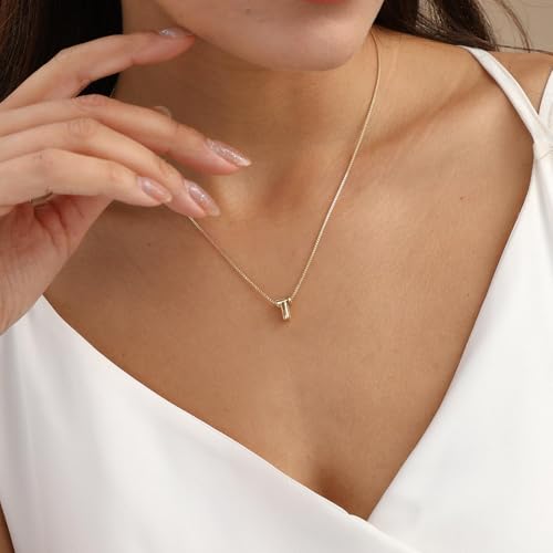 Image of Personalized Bubble Letter Initial Necklace, 14K Gold Plated, Dainty Pendant for Women, Trendy Gold Jewelry