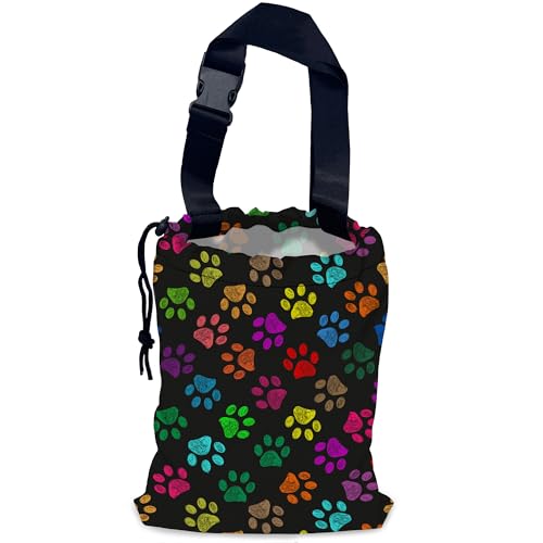 Image of Colorful Paw Prints Car Trash Bag,Hanging Drawstring Car Garbage Bag,Waterproof Canvas Car Back Seat Organizer with Adjustable Buckle,for Vehicles,SUVs,Camping,Road Trips