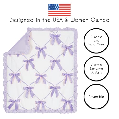 Image of Sweet Jojo Designs 4-Piece Baby Crib Bedding Set (Purple Bows) for Girls, Infants /Nursery incl. Blanket, Fitted Sheet, Skirt, Diaper Stacker (Princess Lavender Bow Vintage Coquette Aesthetic, Elegant)