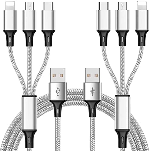 ONLYTANG Multi Charging Cable, (2Pack 5FT) Multi USB Charger Cable Aluminum Nylon 3 in 1 Universal Multiple Charging Cord with Type-C/Micro USB Connectors for Most Phones & Tablets (Charging Only)