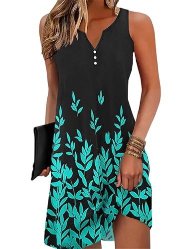 Image of Disamer Womens Summer Dress 2026 Casual Button Down V Neck Sleeveless Boho Floral Beach Sundresses Vacation A-Line Dresses