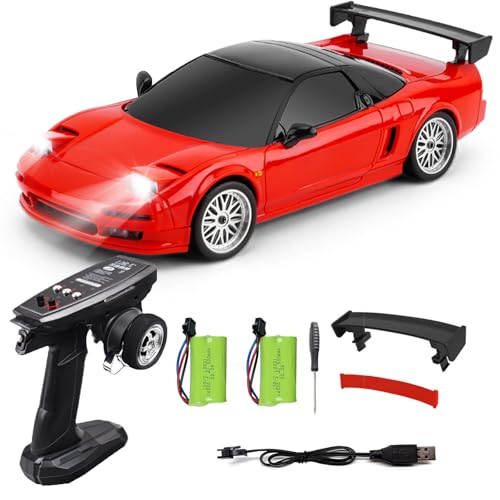 Moonzeamus 1:18 NSX Model LD1803 RC Drift Car 1/18 2.4G Remote Control on Road ESP Gyroscope LED Mini RC Racing Cars (Red)