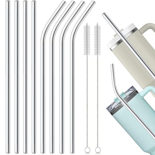 FLEXNOVA 8 Stück Edelstahl Strohhalme, 30cm, Wiederverwendbar, Reinigungsbürsten, Perfekt für 30oz/40oz Becher, Hochwertiges 304 Edelstahl Material, Lebensmittelecht und Giftfrei