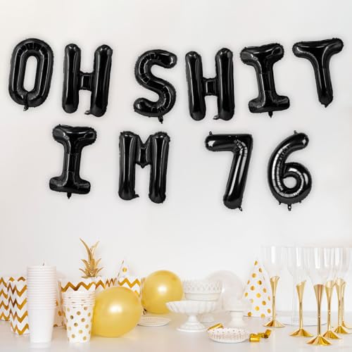 Image of Oh I'm 76! Latex Balloons 16 Inch Black Hallo Seventy Six Cheers to 76 Years Old Theme Decor for Man Woman Happy 76th Birthday Party Photo Studio Prop Flag Decorations Favors Supplies