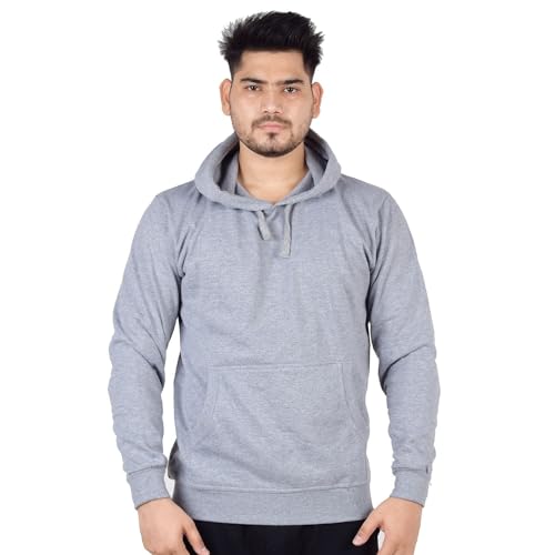 Image of Teemoods Solid Hooded Sweatshirt for Men - Regular Fit Fleece Pullover Hoodie with Front Pocket, Long Sleeve Casual Blouson Top - Black, Navy, and Grey