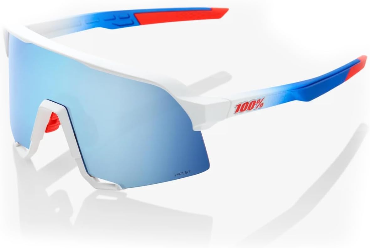 100% S3 Sport Performance Cycling Sunglasses (TotalEnergies Team Matte White/Metallic Blue - HiPER Blue Multilayer Mirror Lens)