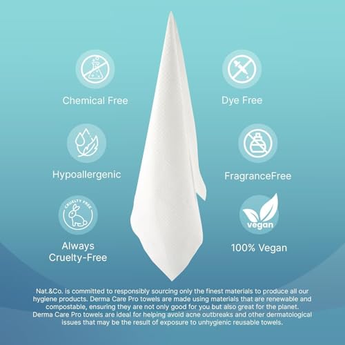 Nat.&Co. Derma Care Pro 100% USDA Biobased Material - Professional Grade Extra Large Face Towels - Bio-Based Towel, Makeup Remover Dry Wipes, Facial Wash Cloths for Sensitive and Clean Skin - Image 5