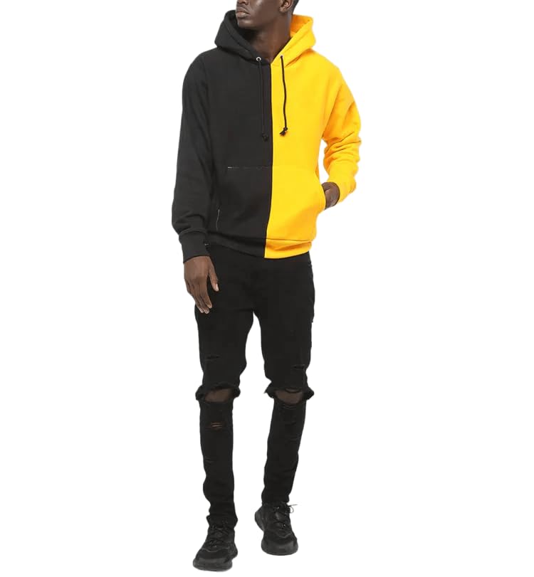 the sv style Two-Tone Hoodie, Black and Yellow, Color Block Design, Pullover Sweatshirt with Kangaroo Pocket-picture-13