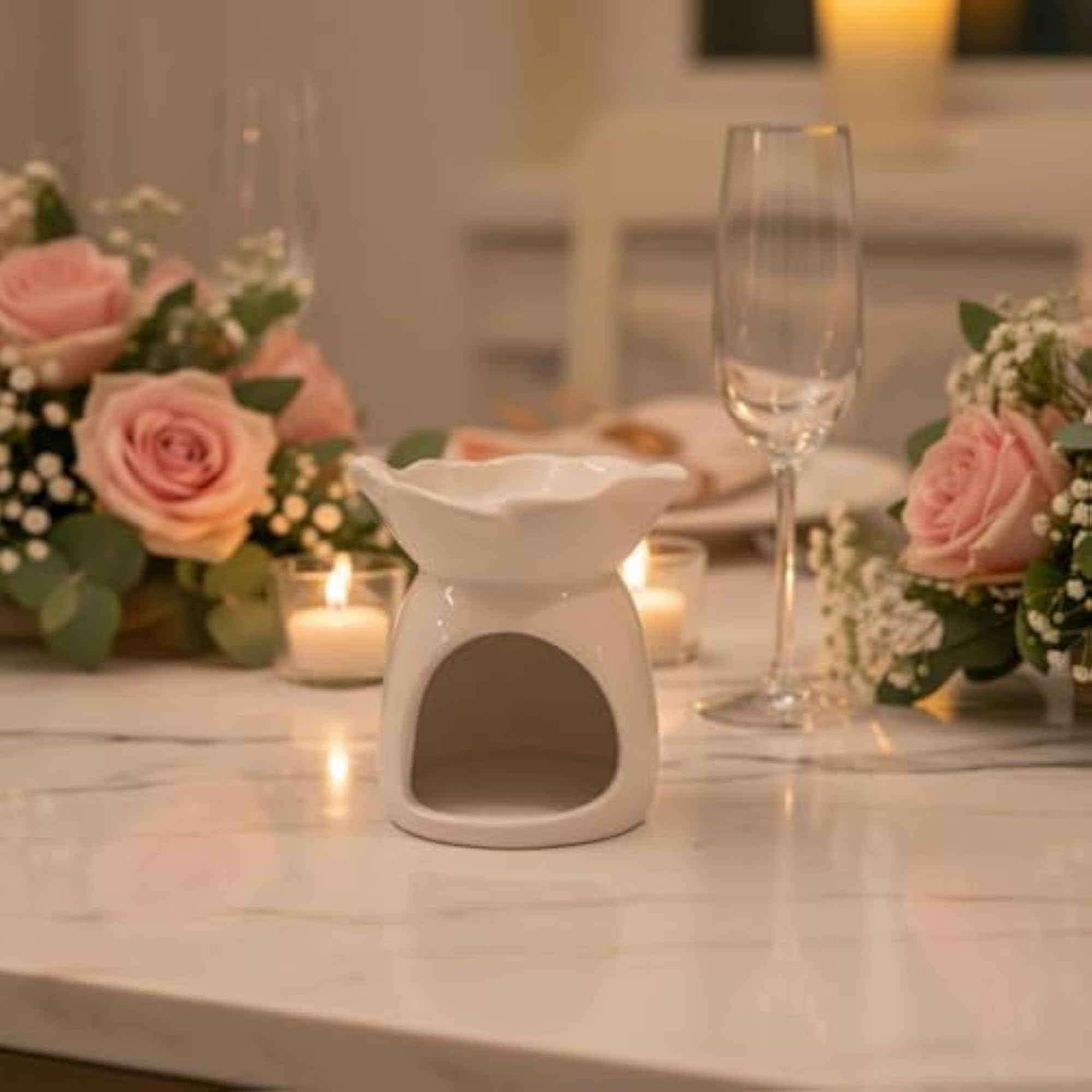 Modern Design Ceramic Tealight Warmer, White