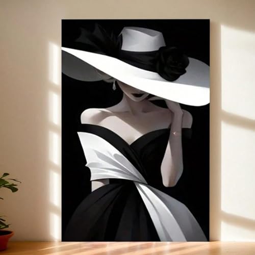 Toile murale femme africaine chic peinture chapeau 50x70