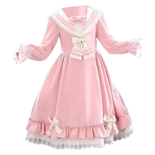 Girls 𝗟olita Puffy Dress Cute Lace Bowknot Long Sleeve V-Neck 𝗥uffle Dresses 𝗣𝐚rty Birthday Dress