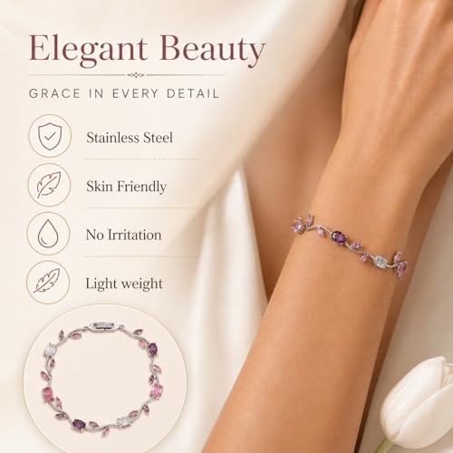Image of Shining Diva Fashion Tulip Bracelet for Women, Floral Crystal, Anti Tarnish Jewellery Stylish Bracelet Gifts for Girls