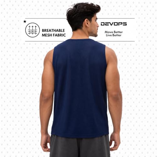DEVOPS 3 Pack Sleeveless Men's Muscle Shirts Dry Fit Mesh Tank Top Gym