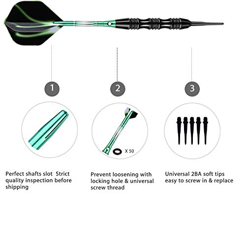 Sanfeng Professional Soft Tip Darts Set 20 Grams W/ 50 O-Rings- 30 Darts Plastic Tip + Green Aluminum Shafts + 6 Standard Flights + Portable Case For Electronic Dart Board #TOP2
