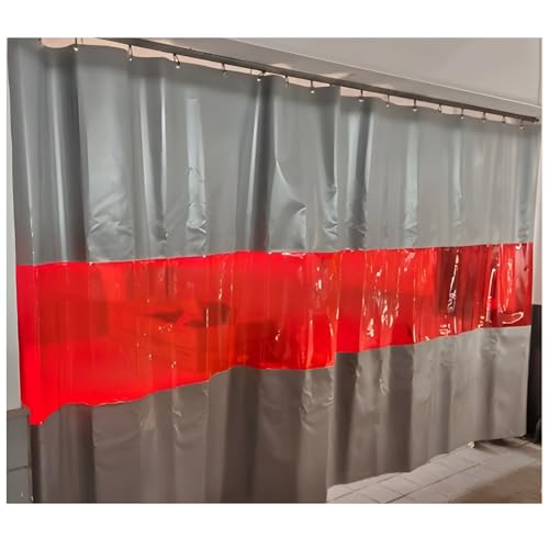 Tenda per Saldatura con Finestra di visualizzazione Rossa, Schermo in Fibra di Vetro ignifugo per Garage e Officina, barriera divisoria in Metallo Resistente al Calore, Schermo Industriale p