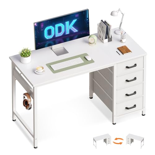 ODK Computer Desk with Drawers, 100 x 48 cm Office Desk with Storage & Headphone for Small Spaces,...