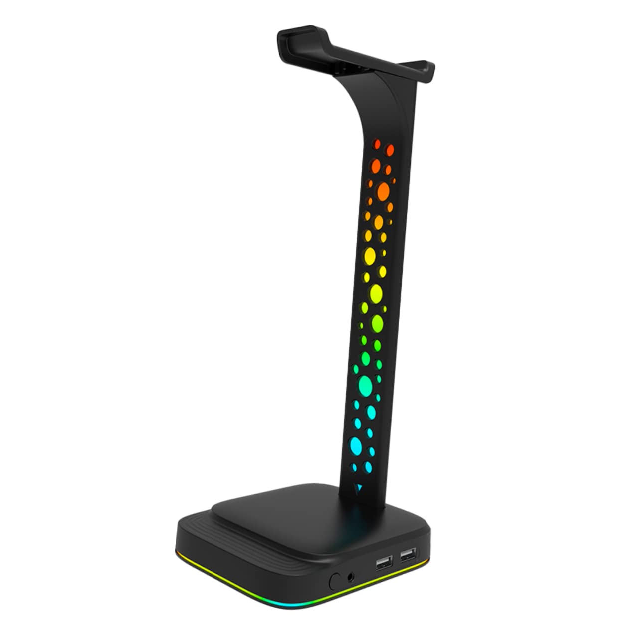 Happyyami Supporto per Cuffie Illuminazione Rgb Hub USB Due Porte USB Porta Aux Supporto Estensibile per Cuffie da Tavolo Base Antiscivolo per Stabilità su Qualsiasi Scrivania