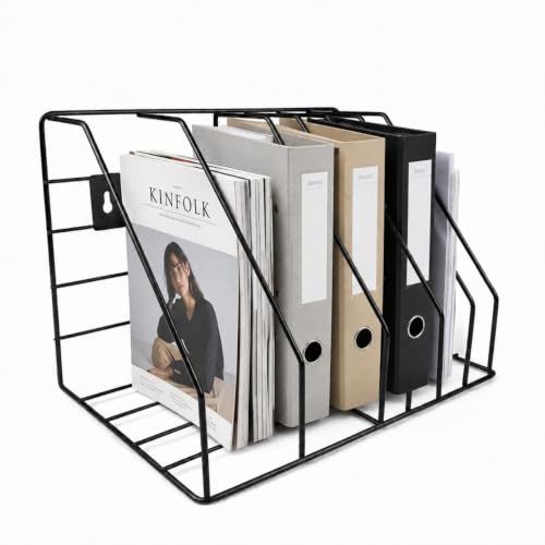 Image of Zepdos Triangle Newspaper and Magazine Stand, Newspaper Rack, File Racks, Holder Desktop Iron Book Rack, Document Storage Rack for Table Office, Tabletop Desk File Organizer (6 Slot File Rack (Black))