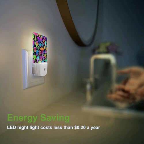 Image of LED Night Light,Colorful Mushrooms Pattern LED Night Light Plug into Wall with Dusk to Dawn Light Sensor White Energy Efficient Nightlight for Bedroom Bathroom Hallway Living Room Kitchen