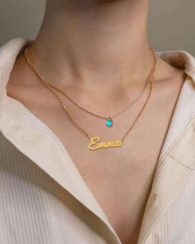 Custom Layered Name Necklace Personalized with Heart Cross Birthstone Gold Plated Customized Nameplate Necklace Gifts for Women3